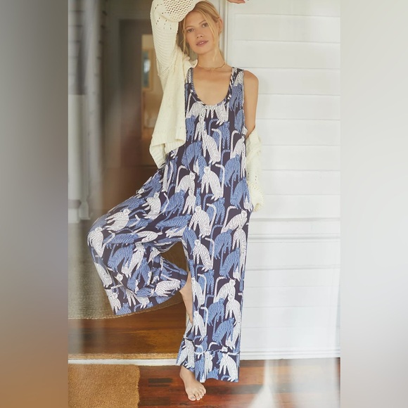 ANTHROPOLOGIE Marcello Velho Brushed-Flannel Wide Leg Oversized Cat Jumpsuit XS